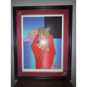 Malcolm Del Valle Signed “Mama With The Baby” Native American Lithograph Framed